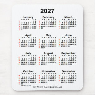 2027 White 52 Week Calendar by Janz Mouse Pad