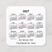2027 White 52 Week ISO Calendar by Janz Square Business Card (Front)