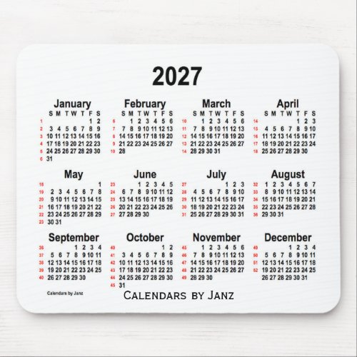 2027 White 52 Weeks Calendar by Janz Mouse Pad