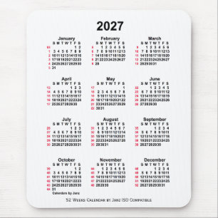 2027 White 52 Weeks ISO Calendar by Janz Mouse Pad