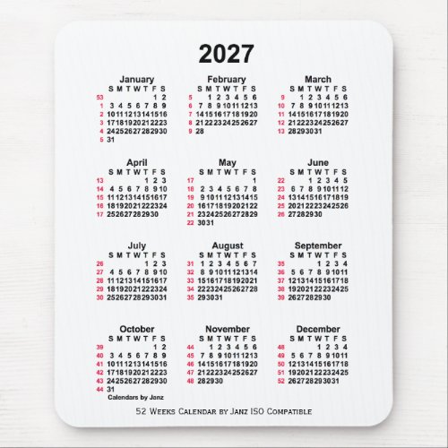 2027 White 52 Weeks ISO Calendar by Janz Mouse Pad