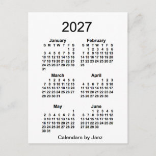 2027 White 6 Month Mini Calendar by Janz Postcard