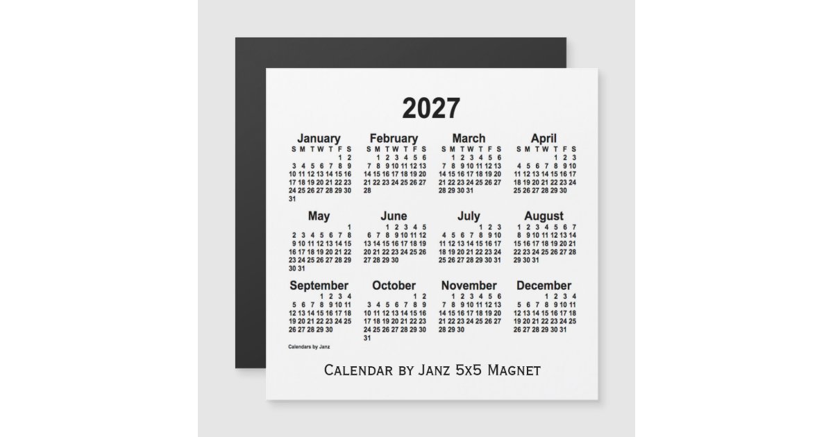 2027 White Calendar by Janz 5x5 Magnet | Zazzle