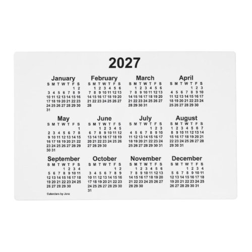 2027 White Calendar by Janz Laminated Placemat