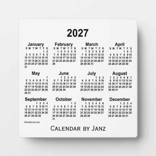 2027 White Desk Calendar by Janz Plaque