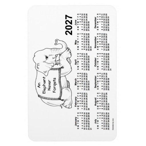 2027 White Elephant Calendar by Janz 4x6 Zazzle