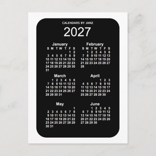2027 White Neon 6 Month Mini Calendar by Janz Postcard