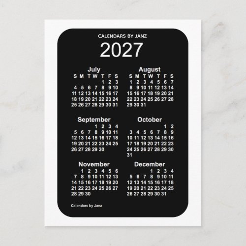 2027 White Neon 6 Month Mini Calendar by Janz Postcard