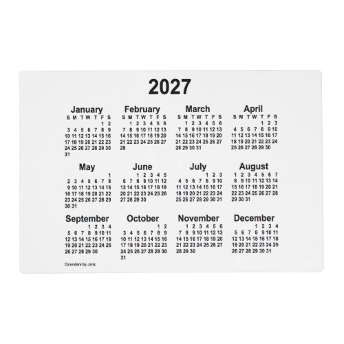 2027 White Neon Laminated Calendar by Janz Placemat