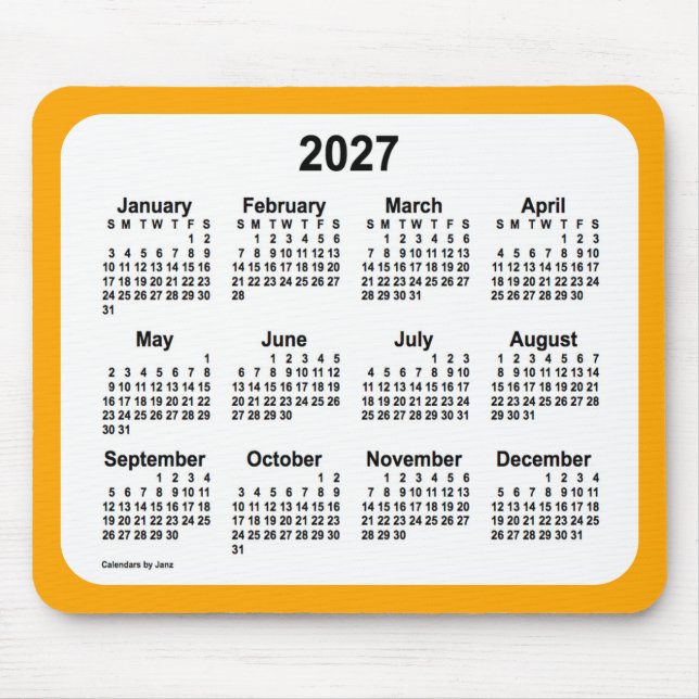 2027 White on Orange Calendar by Janz Two Tone Mouse Pad (Front)