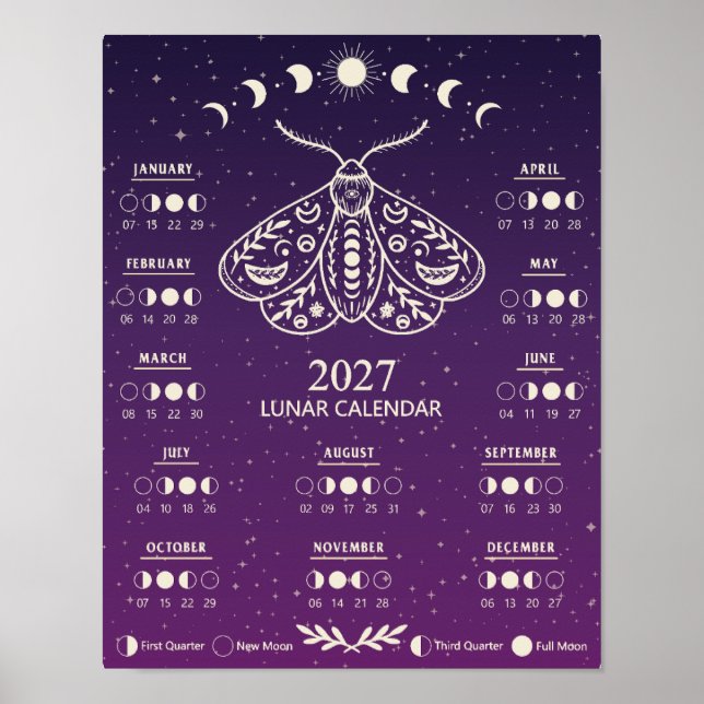 2027 Witchcraft Moth Celestial Lunar Moon Calendar Poster (Front)