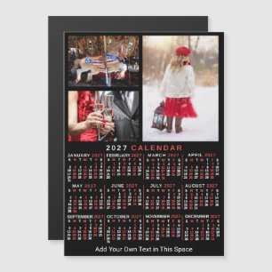 2027 Year Calendar Black Red Personalized Photo Magnetic Invitation