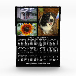 2027 Year Monthly Calendar Black Custom 3 Photos Acrylic Award