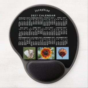 2027 Year Monthly Calendar Black Custom 3 Photos Gel Mouse Pad