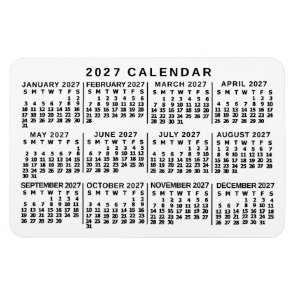 2027 Year Monthly Calendar Classic White and Black Magnet
