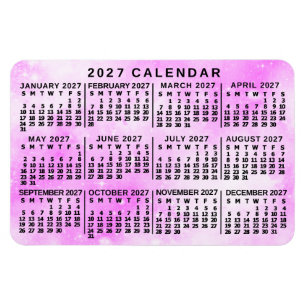 2027 Year Monthly Calendar Pink Watercolor Stars Magnet
