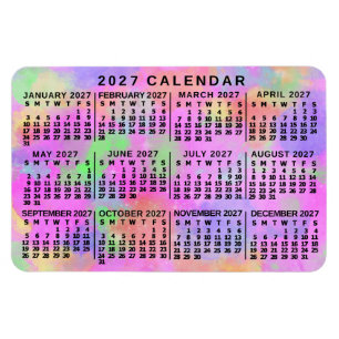 2027 Year Monthly Calendar Rainbow Splatter Paint Magnet