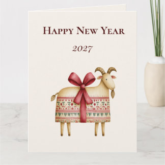 2027 Year of the Goat Folk Art Happy New Year Card