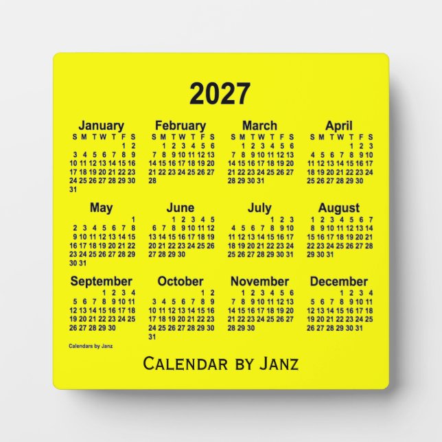 2027 Yellow Desk Calendar by Janz Plaque (Front)