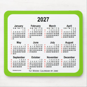 2027 Yellow Green 52 Weeks Calendar by Janz Mouse Pad