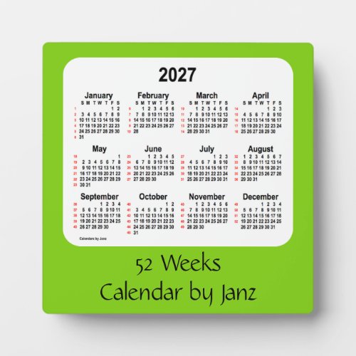 2027 Yellow Green 52 Weeks Calendar by Janz Plaque