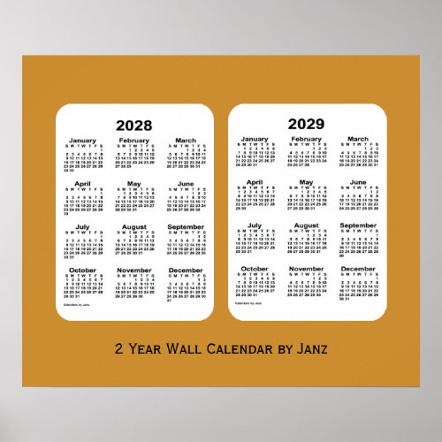 2028_2029 Gold 2 Year Wall Calendar by Janz Poster