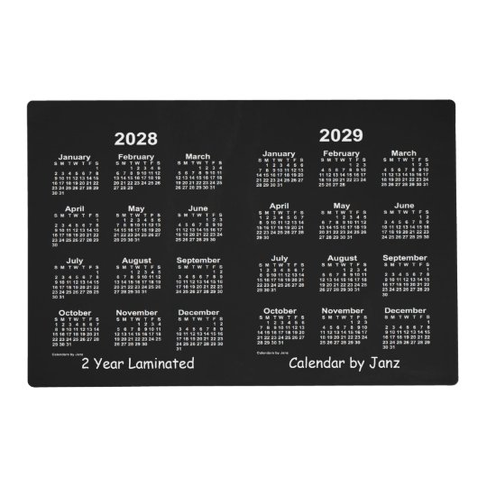 2028 2029 Neon White Laminated Calendar By Janz Placemat