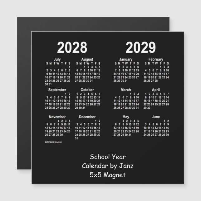 2028-2029 School Year Calendar by Janz Neon White (Front/Back)