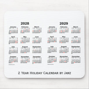 2028-2029 White 2 Year Holiday Calendar by Janz Mouse Pad