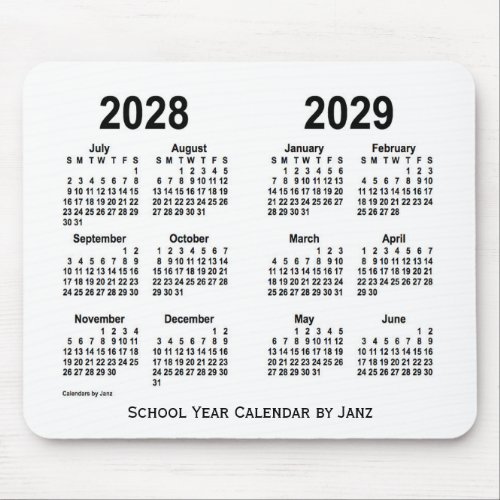 2028_2029 White School Calendar by Janz Mouse Pad