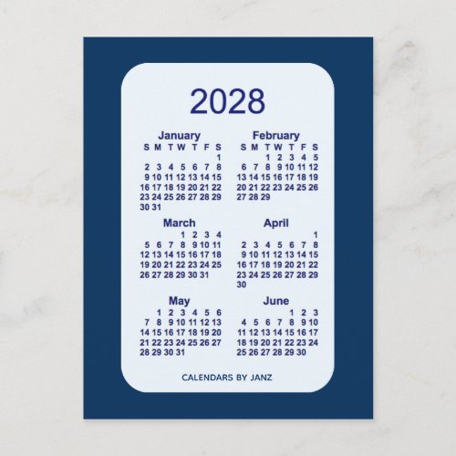 2028 Alice Blue 6 Month Mini Calendar by Janz Postcard