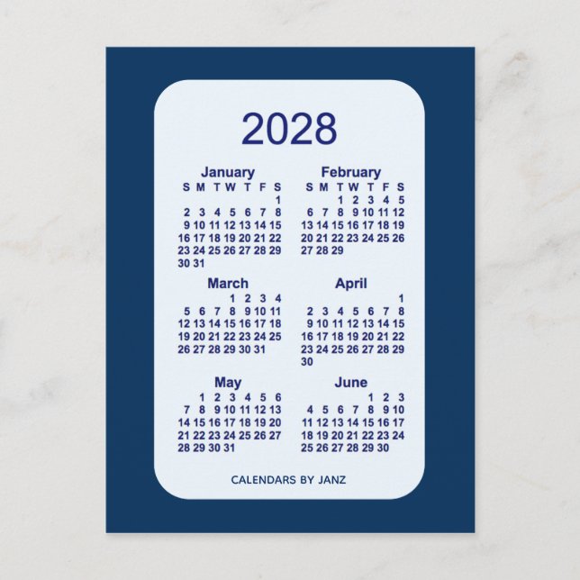 2028 Alice Blue 6 Month Mini Calendar by Janz Postcard (Front)