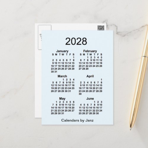 2028 Alice Blue 6 Month Mini Calendar by Janz Postcard