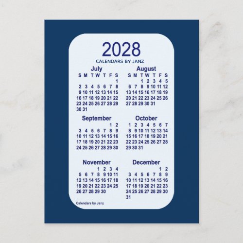 2028 Alice Blue 6 Month Mini Calendar by Janz Postcard