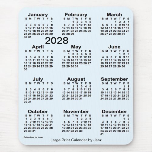 2028 Alice Blue Large Print Calendar by Janz Mouse Pad