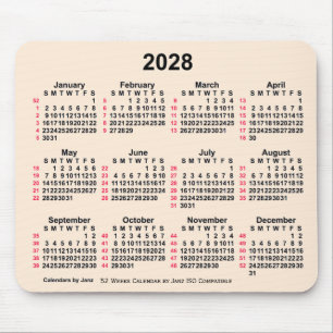 2028 Antique White 52 Weeks ISO Calendar by Janz Mouse Pad