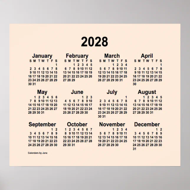 2028 Antique White Calendar by Janz Print | Zazzle