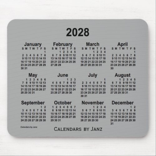 2028 Battleship Gray Calendar by Janz Mouse Pad