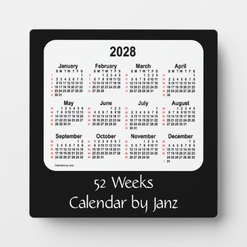 2028 Black  52 Weeks Calendar by Janz Plaque