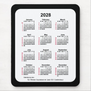 2028 Black 52 Weeks ISO Calendar by Janz Two Tone Mouse Pad