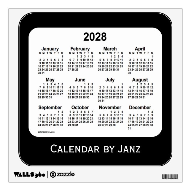 2028 Black and White Calendar by Janz Wall Decal (Front)