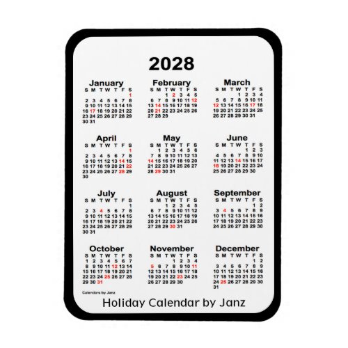 2028 Black Holiday Calendar by Janz Magnet