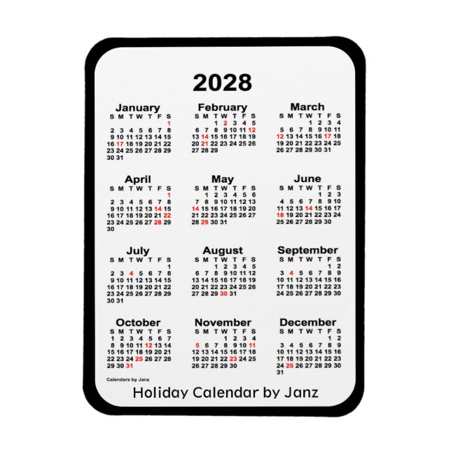 2028 Black Holiday Calendar by Janz Magnet (Vertical)
