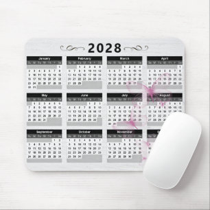 2028 Calendar Butterflies On Wood Mouse Pad