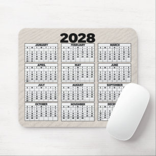 2028 Calendar with Beach Sand Background Mouse Pad