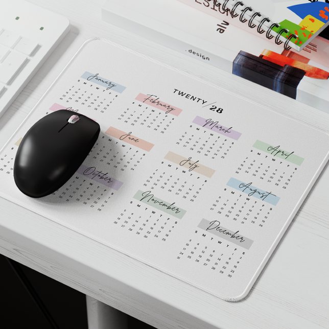 2028 FULL YEAR CALENDAR PASTEL HANDWRITTEN SCRIPT MOUSE PAD (Creator Uploaded)