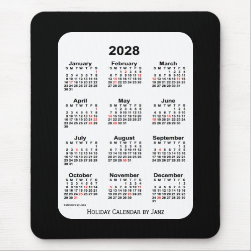 2028 Holiday Two Tone Black Calendar by Janz Mouse Pad