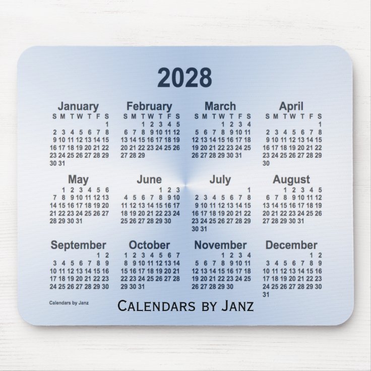 2028 Leap Year White Calendar by Janz Mouse Pad | Zazzle