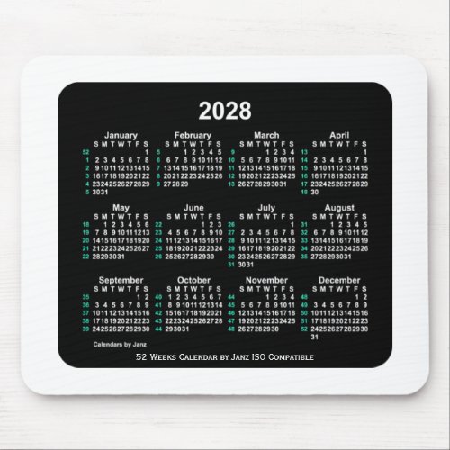 2028 Neon 52 Weeks ISO Calendar by Janz Two Tone Mouse Pad
