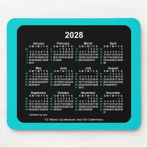 2028 Neon 52 Weeks ISO Calendar by Janz Two Tone Mouse Pad
